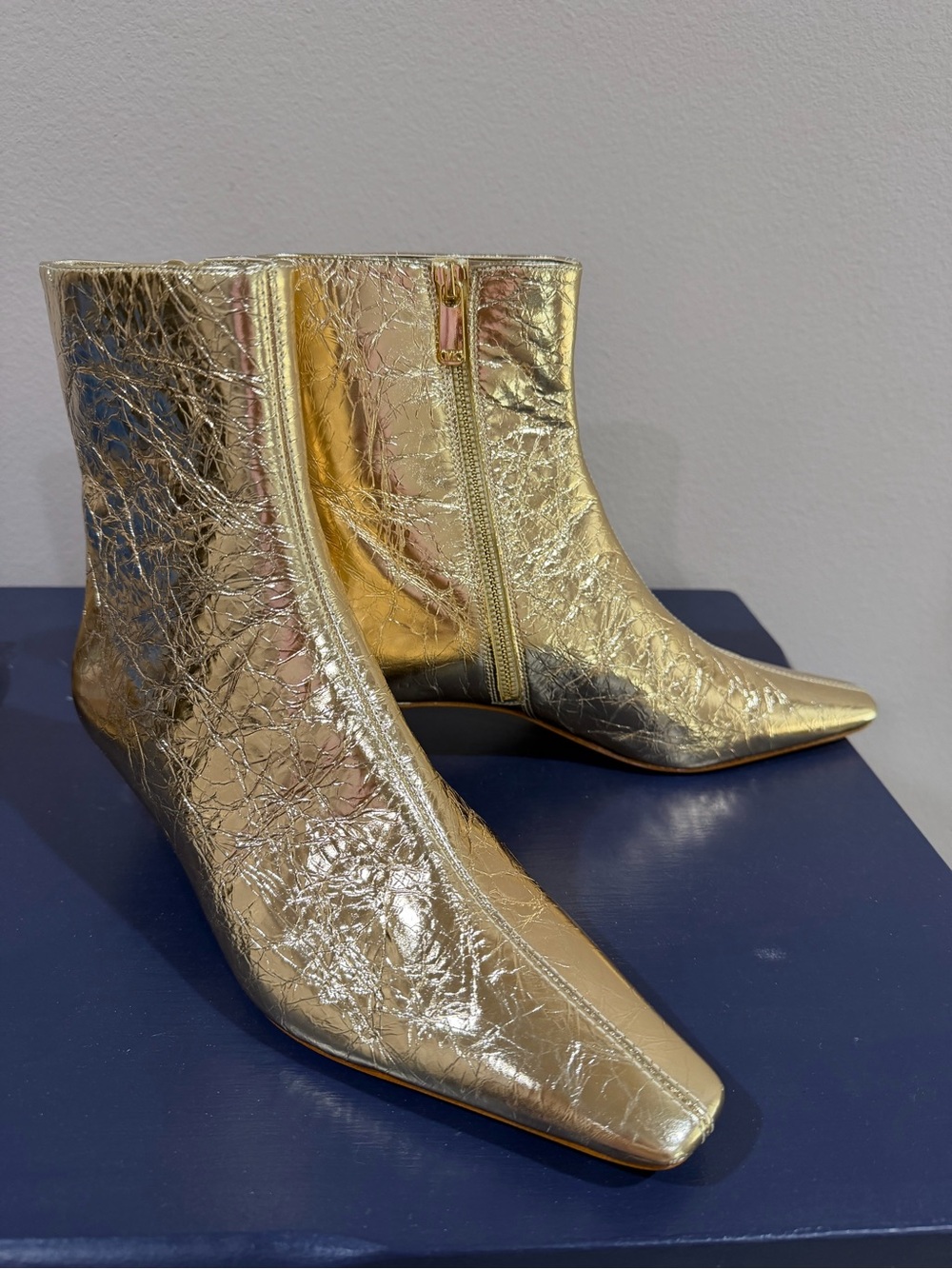 Michael Kors Metallic Gold Crinkle Leather Ankle Booties, 8.5, NWT